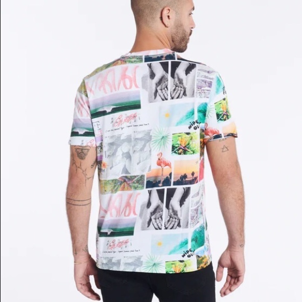 Guess | Short Sleeves Postcard Tee Mens Size M Organic Cotton Crewneck Pullover